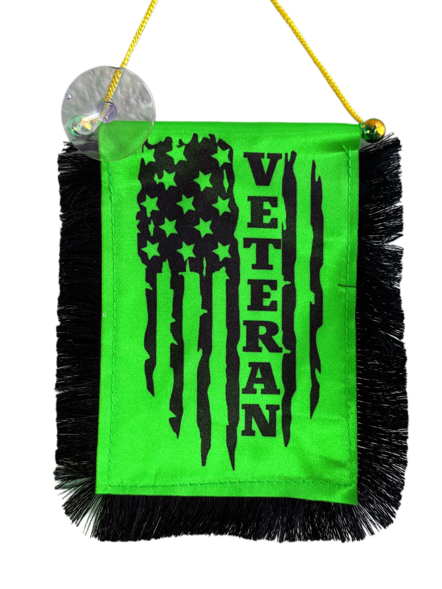 Veteran Hanging Banner - 4x6 Fringy Window Hanging Flag - Mini Flag Banner & Car Rearview Mirror Decor - Fringed & Double Sided - Hanging Flag with Suction Cup