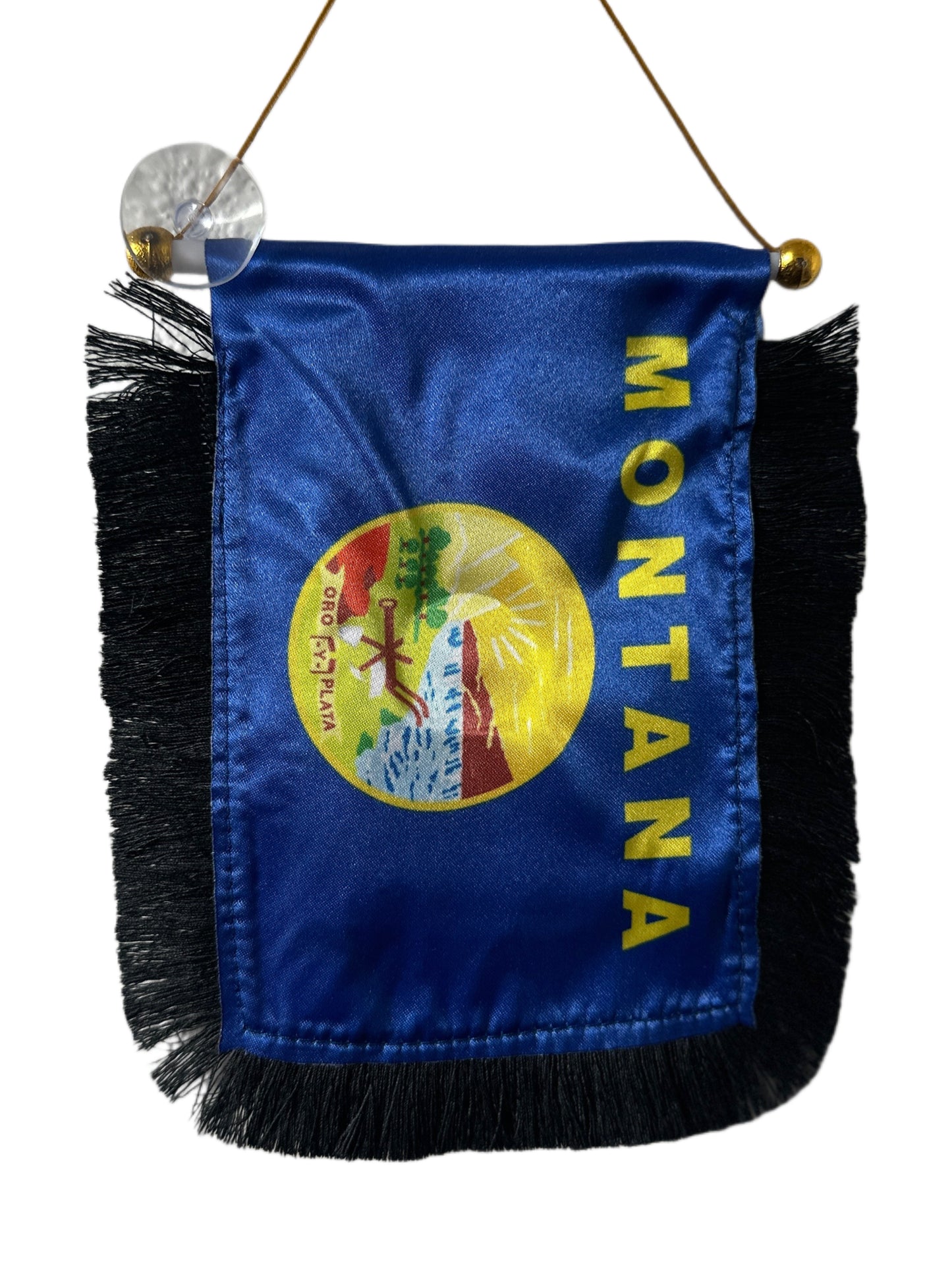 Montana Flag Hanging Banner - 4x6 Fringy Window Hanging Flag - Mini Flag Banner & Car Rearview Mirror Decor - Fringed & Double Sided - Hanging Flag with Suction Cup