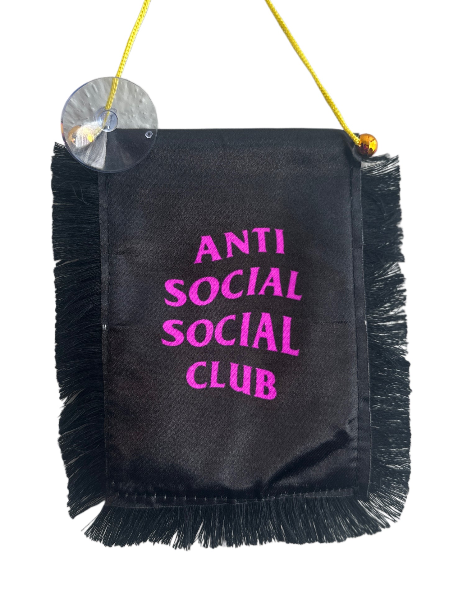 Anti Social Hanging Banner - 4x6 Fringy Window Hanging Flag - Mini Flag Banner & Car Rearview Mirror Decor - Fringed & Double Sided - Hanging Flag with Suction Cup