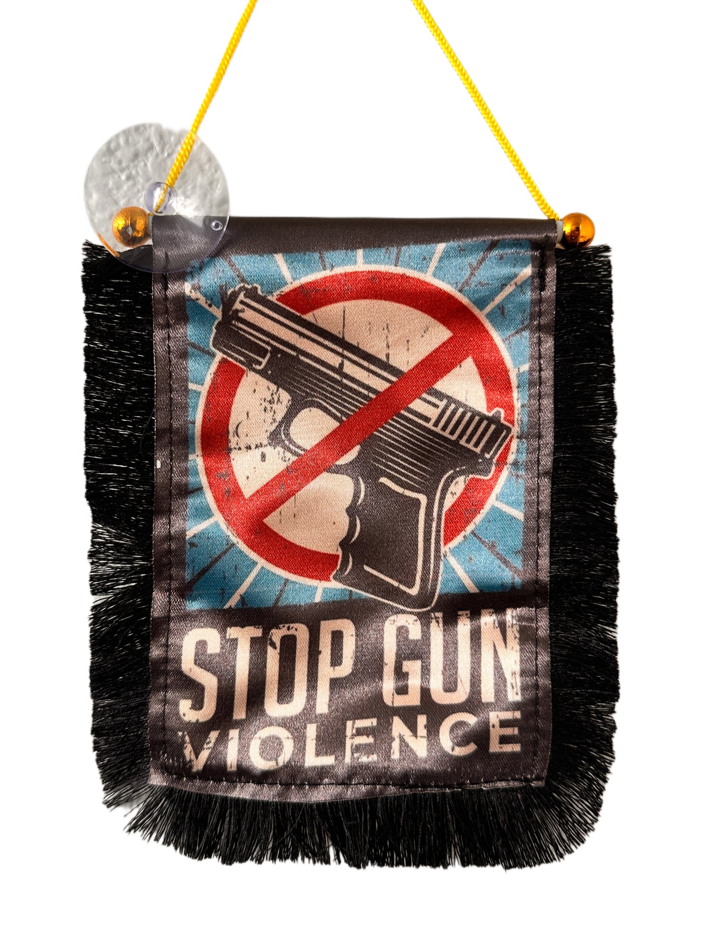 Stop Gun Violence Hanging Banner - 4x6 Fringy Window Hanging Flag - Mini Flag Banner & Car Rearview Mirror Decor - Fringed & Double Sided - Hanging Flag with Suction Cup