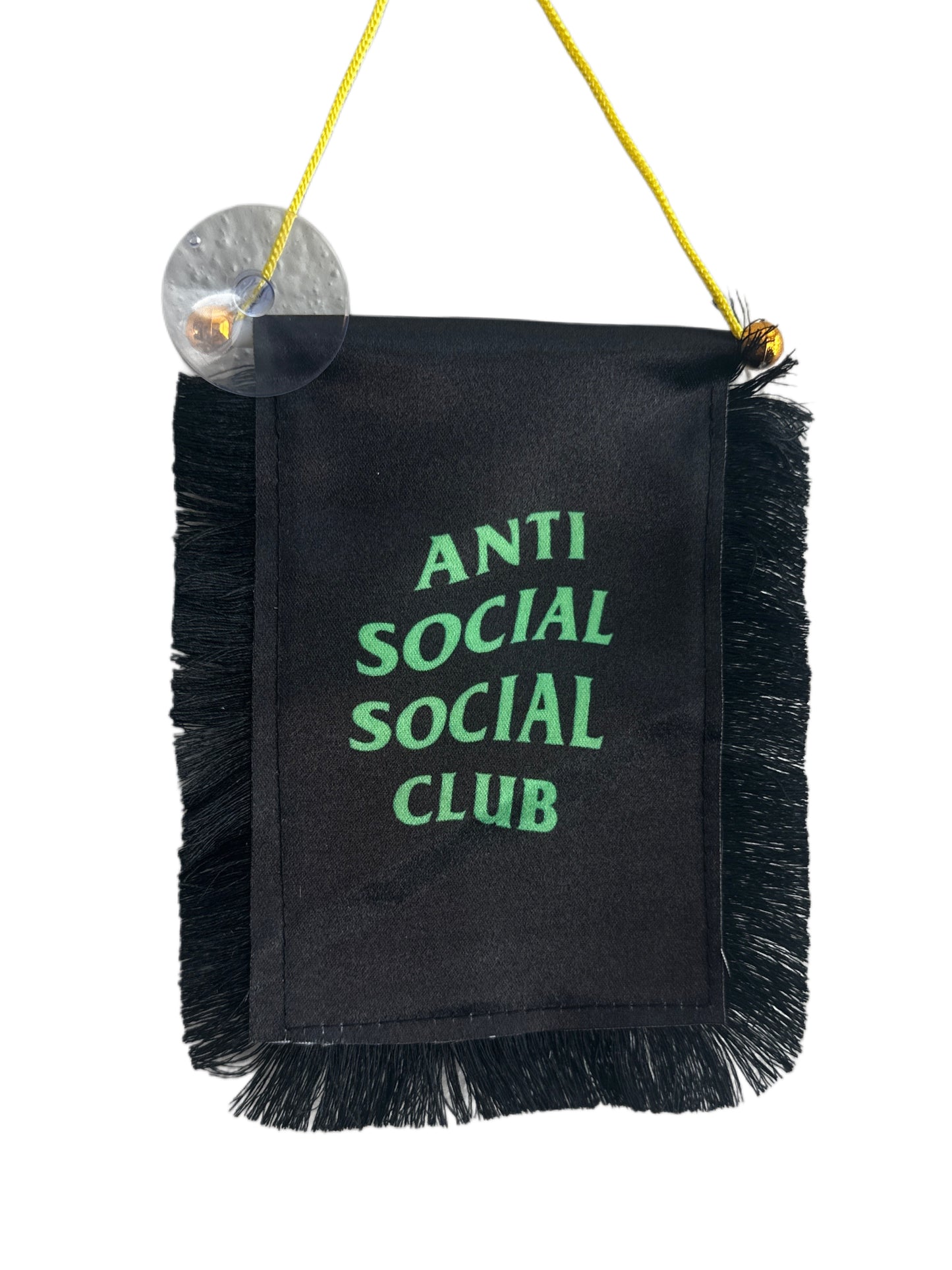 Anti Social Hanging Banner - 4x6 Fringy Window Hanging Flag - Mini Flag Banner & Car Rearview Mirror Decor - Fringed & Double Sided - Hanging Flag with Suction Cup