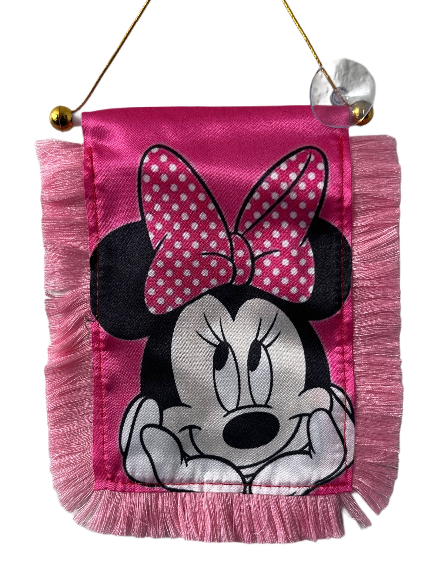 Minne Mouse Classic Hanging Banner - 4x6 Fringy Window Hanging Flag - Mini Flag Banner & Car Rearview Mirror Decor - Fringed & Double Sided - Hanging Flag with Suction Cup