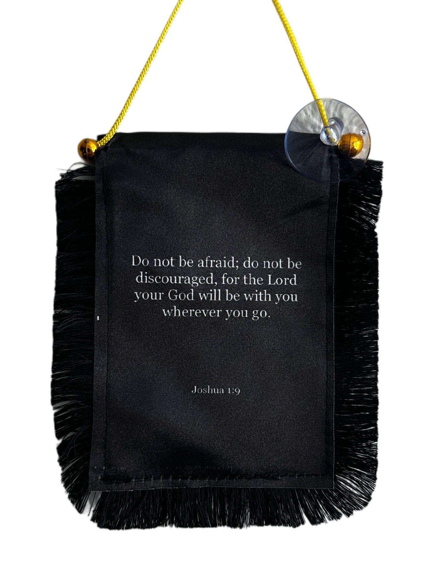 Scripture Hanging Banner - 4x6 Fringy Window Hanging Flag - Mini Flag Banner & Car Rearview Mirror Decor - Fringed & Double Sided - Hanging Flag with Suction Cup
