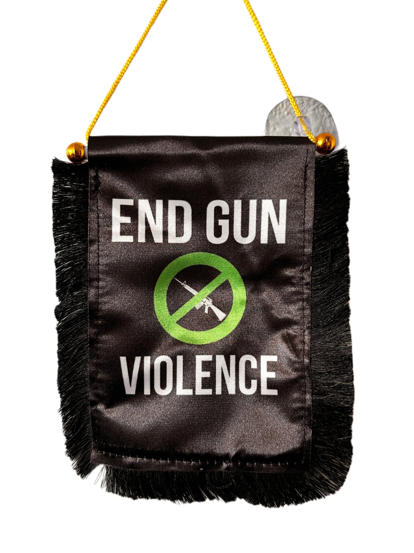 End Gun Violence Hanging Banner - 4x6 Fringy Window Hanging Flag - Mini Flag Banner & Car Rearview Mirror Decor - Fringed & Double Sided - Hanging Flag with Suction Cup