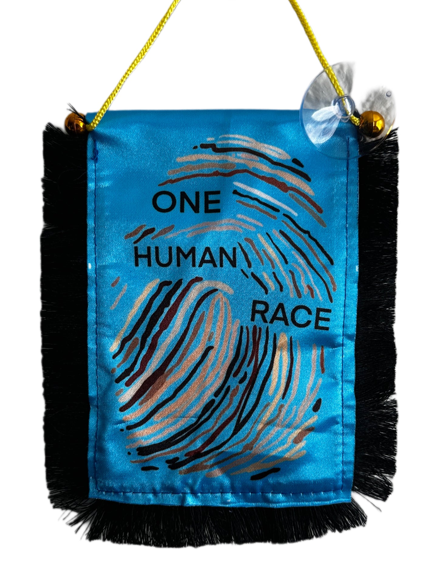One Human Race Hanging Banner - 4x6 Fringy Window Hanging Flag - Mini Flag Banner & Car Rearview Mirror Decor - Fringed & Double Sided - Hanging Flag with Suction Cup