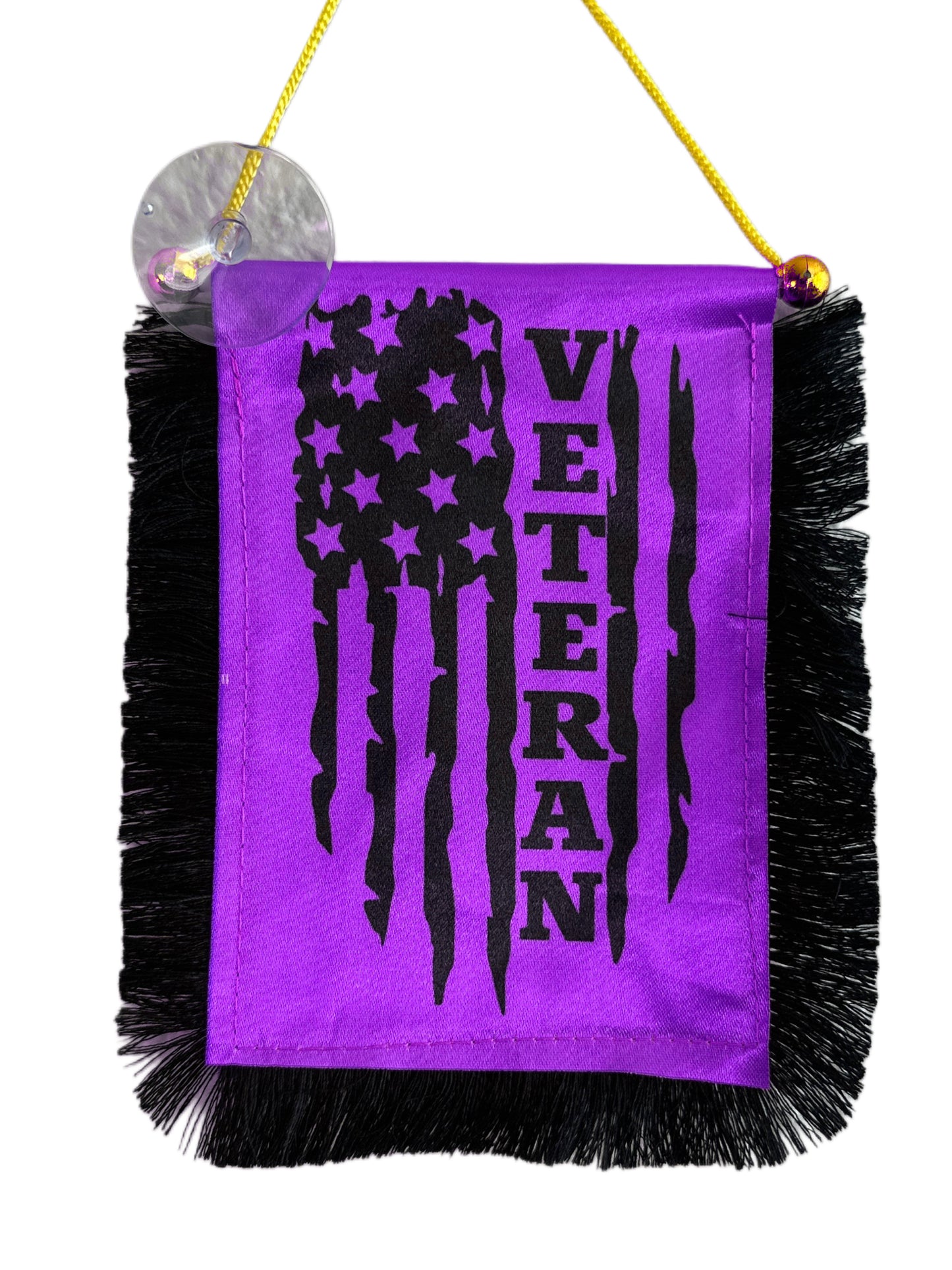 Veteran Hanging Banner - 4x6 Fringy Window Hanging Flag - Mini Flag Banner & Car Rearview Mirror Decor - Fringed & Double Sided - Hanging Flag with Suction Cup