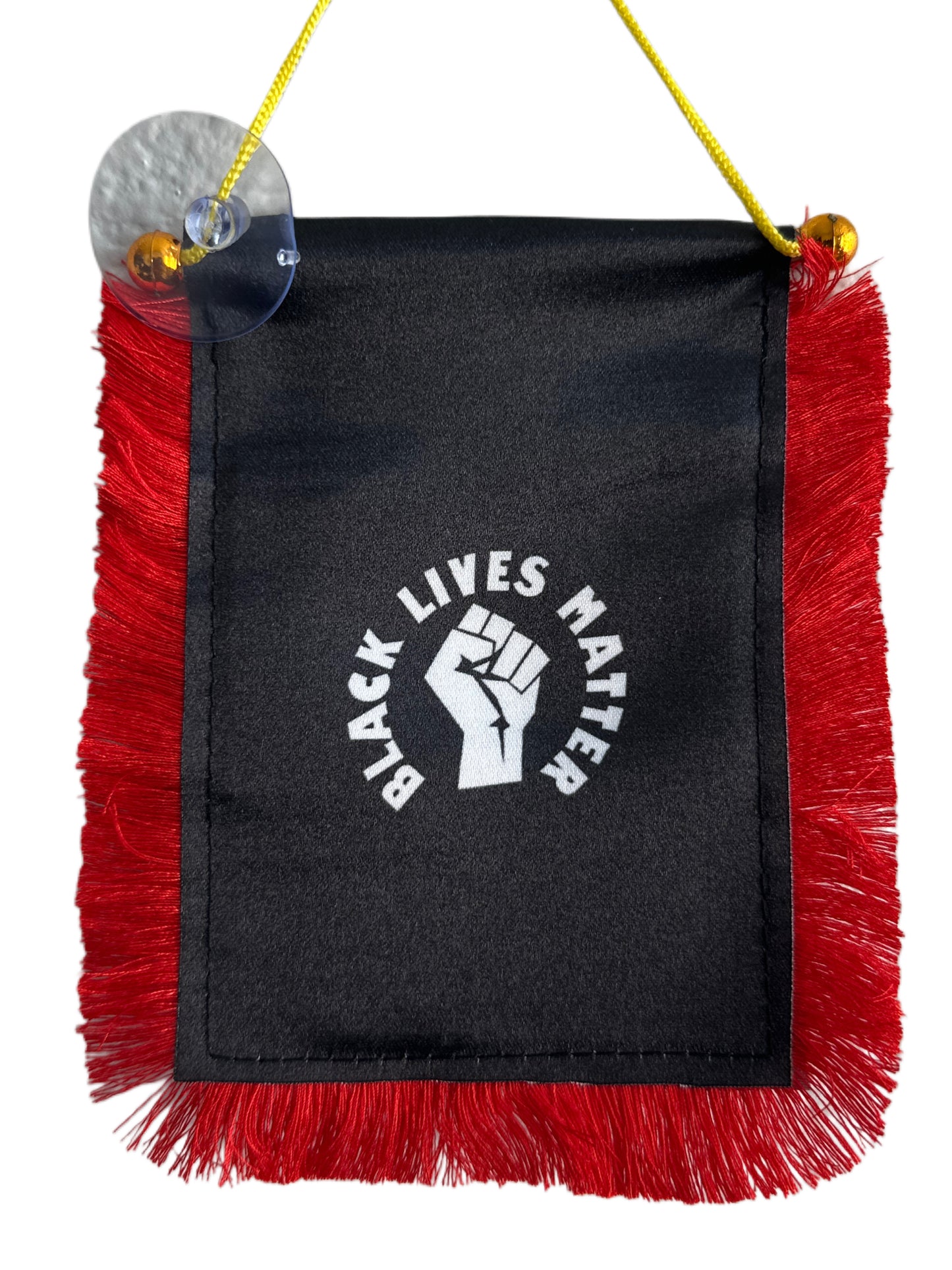 Black Lives Matter Hanging Banner - 4x6 Fringy Window Hanging Flag - Mini Flag Banner & Car Rearview Mirror Decor - Fringed & Double Sided - Hanging Flag with Suction Cup