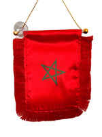 Morocco Flag Banner - 4x6 Fringy Window Hanging Flag - Mini Flag Banner & Car Rearview Mirror Decor - Fringed & Double Sided - Hanging Flag with Suction Cup