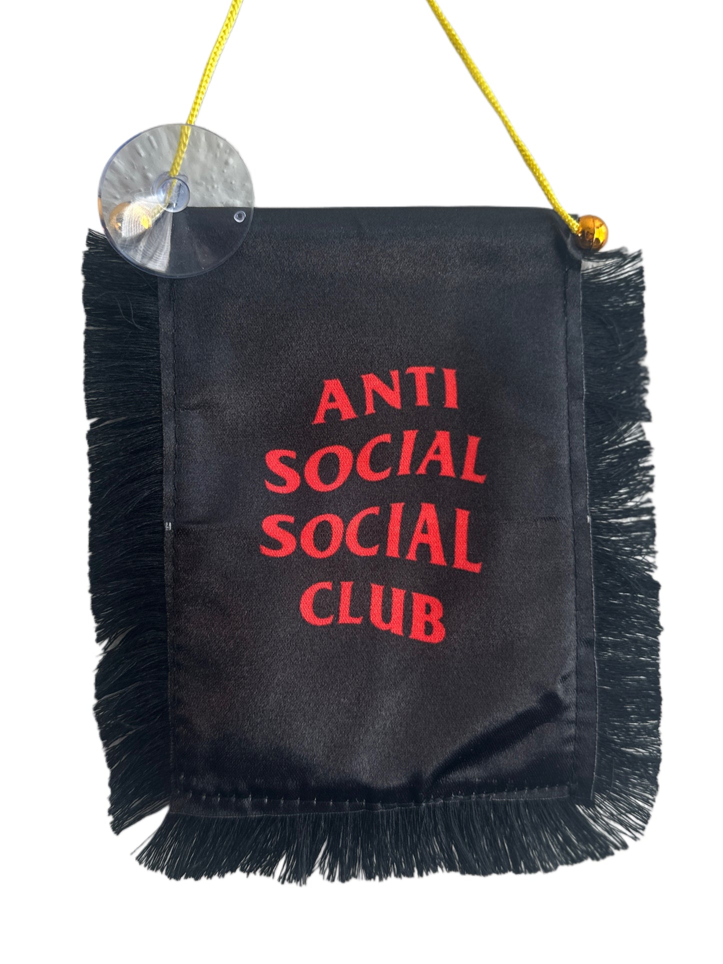 Anti Social Hanging Banner - 4x6 Fringy Window Hanging Flag - Mini Flag Banner & Car Rearview Mirror Decor - Fringed & Double Sided - Hanging Flag with Suction Cup