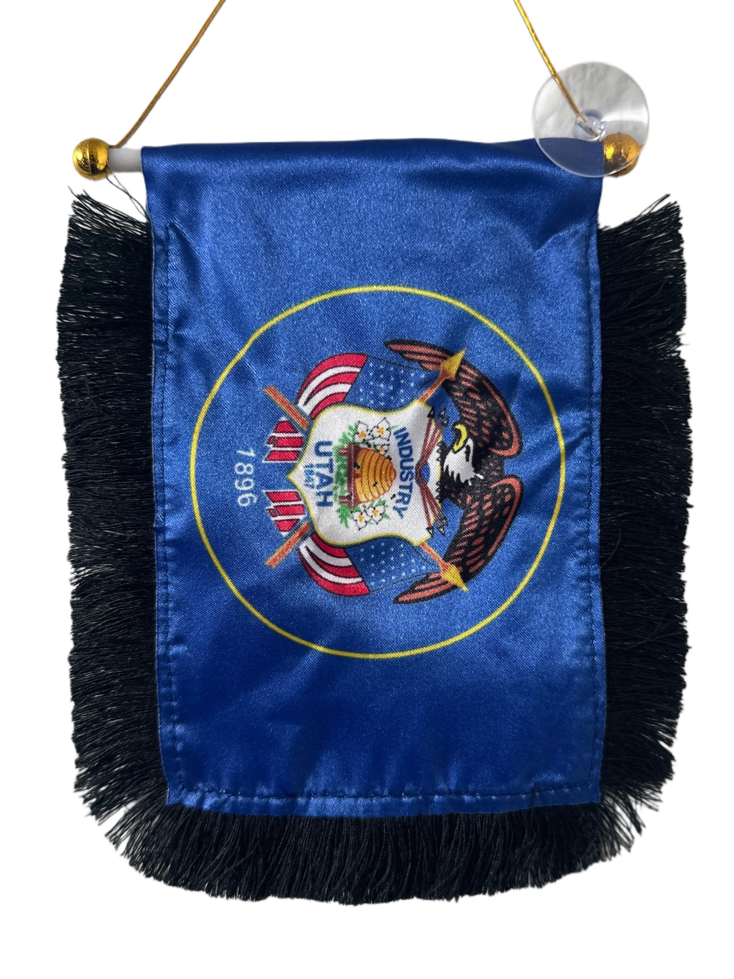 Utah Flag Hanging Banner - 4x6 Fringy Window Hanging Flag - Mini Flag Banner & Car Rearview Mirror Decor - Fringed & Double Sided - Hanging Flag with Suction Cup