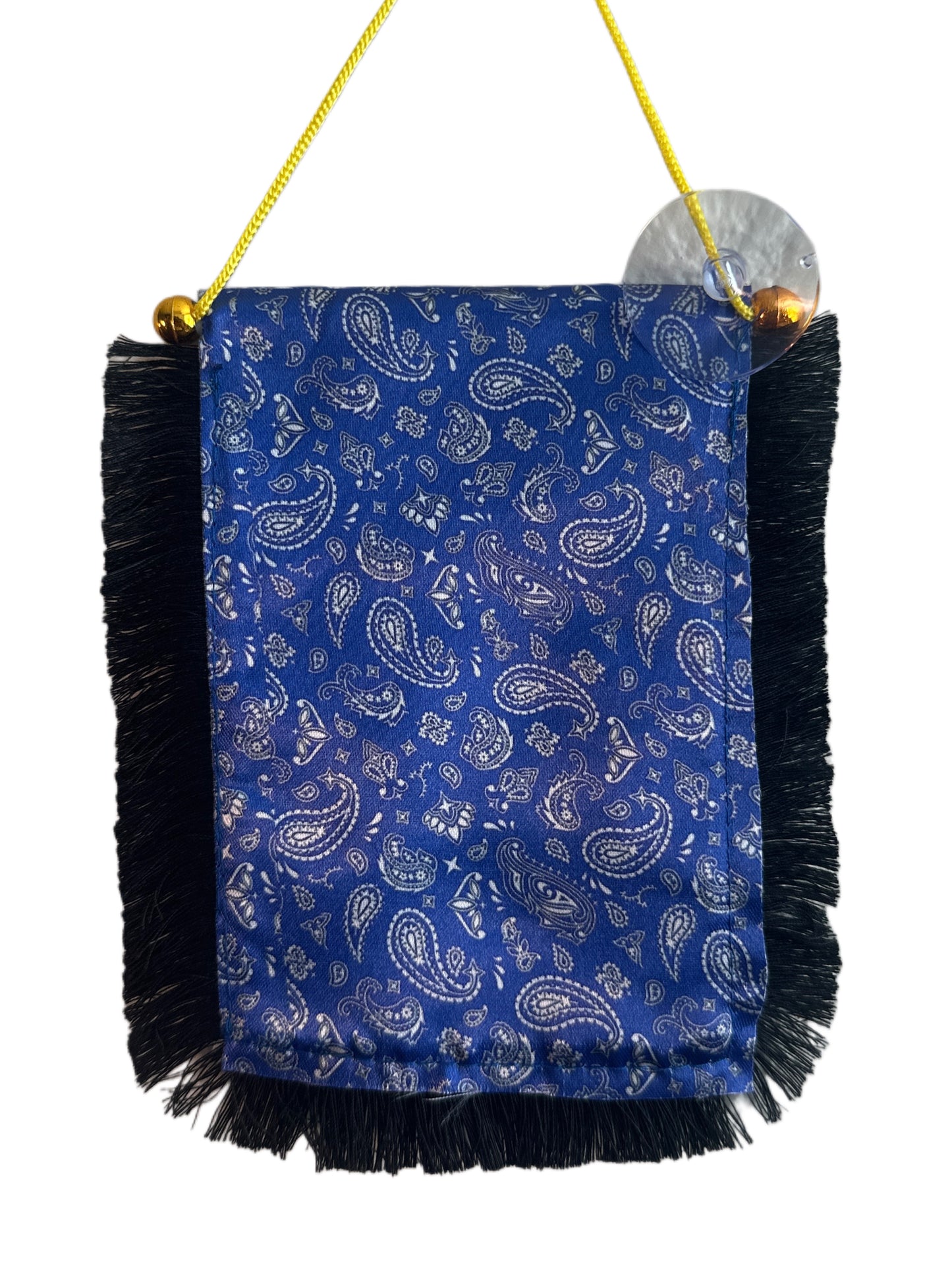 Blue Paisley Hanging Banner - 4x6 Fringy Window Hanging Flag - Mini Flag Banner & Car Rearview Mirror Decor - Fringed & Double Sided - Hanging Flag with Suction Cup