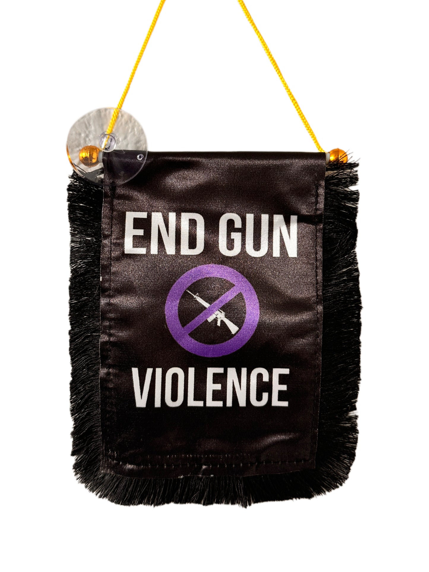 End Gun Violence Hanging Banner - 4x6 Fringy Window Hanging Flag - Mini Flag Banner & Car Rearview Mirror Decor - Fringed & Double Sided - Hanging Flag with Suction Cup