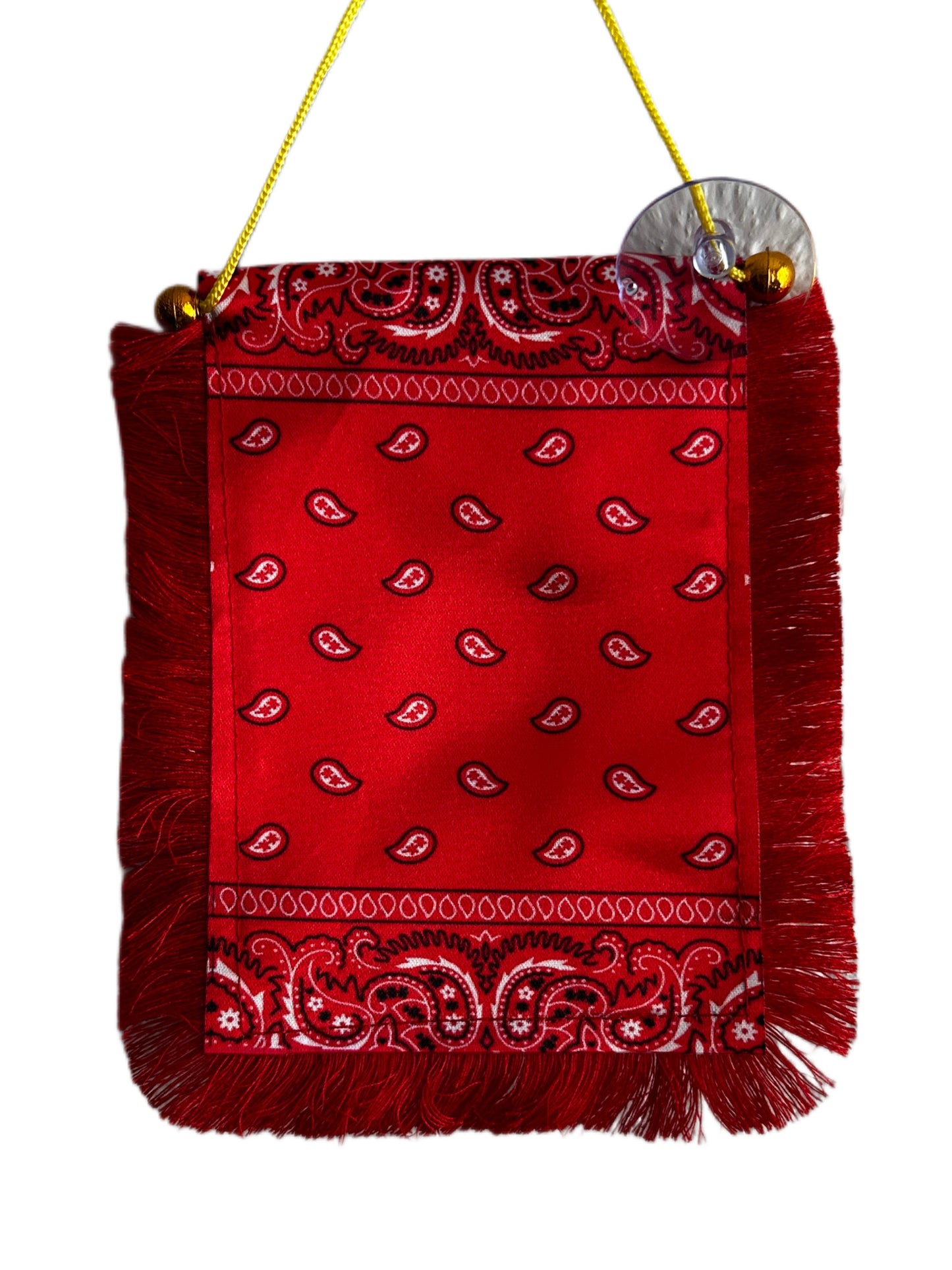 Red Paisley Hanging Banner - 4x6 Fringy Window Hanging Flag - Mini Flag Banner & Car Rearview Mirror Decor - Fringed & Double Sided - Hanging Flag with Suction Cup
