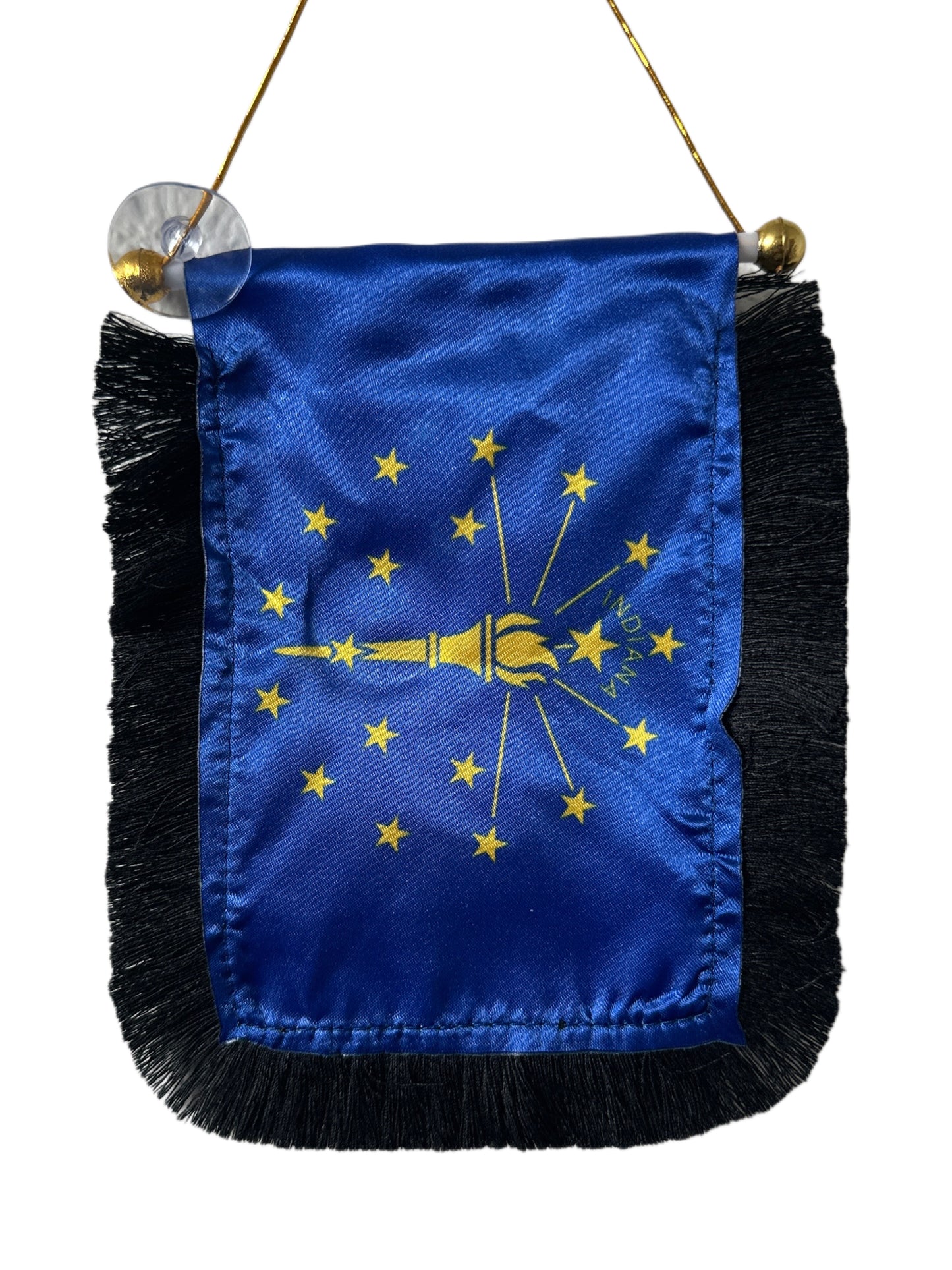 Indiana Flag Hanging Banner - 4x6 Fringy Window Hanging Flag - Mini Flag Banner & Car Rearview Mirror Decor - Fringed & Double Sided - Hanging Flag with Suction Cup