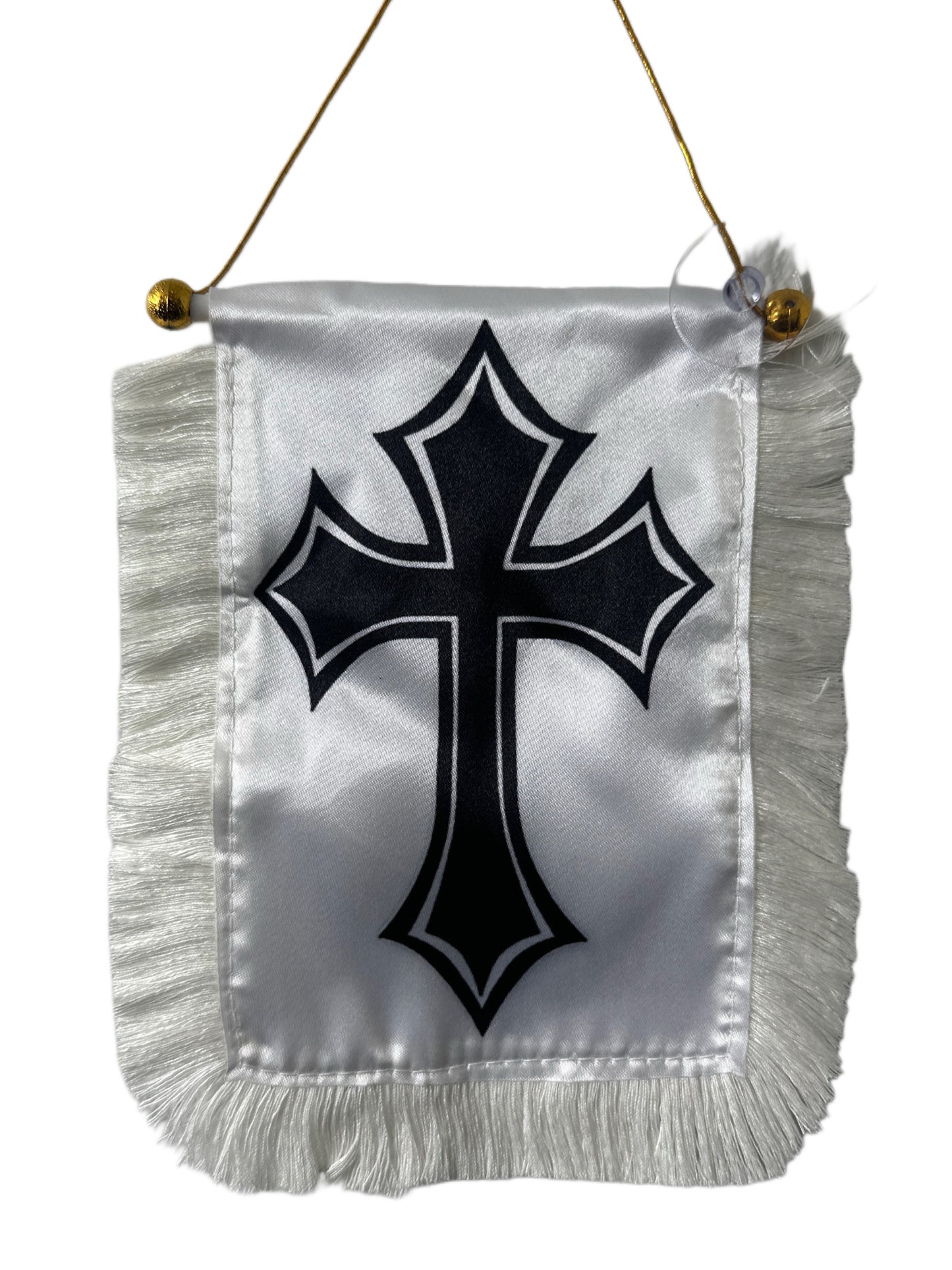Cross Hanging Banner - 4x6 Fringy Window Hanging Flag - Mini Flag Banner & Car Rearview Mirror Decor - Fringed & Double Sided - Hanging Flag with Suction Cup