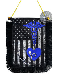 Medical Profession Hanging Banner - 4x6 Fringy Window Hanging Flag - Mini Flag Banner & Car Rearview Mirror Decor - Fringed & Double Sided - Hanging Flag with Suction Cup