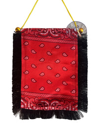 Red Paisley Hanging Banner - 4x6 Fringy Window Hanging Flag - Mini Flag Banner & Car Rearview Mirror Decor - Fringed & Double Sided - Hanging Flag with Suction Cup