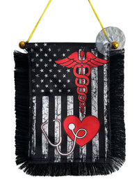 Medical Profession Hanging Banner - 4x6 Fringy Window Hanging Flag - Mini Flag Banner & Car Rearview Mirror Decor - Fringed & Double Sided - Hanging Flag with Suction Cup