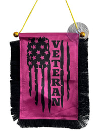 Veteran Hanging Banner - 4x6 Fringy Window Hanging Flag - Mini Flag Banner & Car Rearview Mirror Decor - Fringed & Double Sided - Hanging Flag with Suction Cup