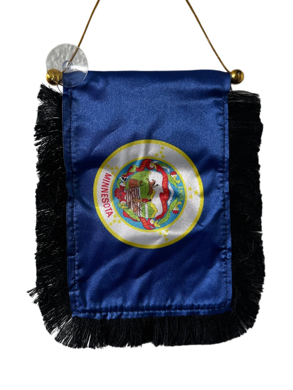 Minnesota Flag Hanging Banner - 4x6 Fringy Window Hanging Flag - Mini Flag Banner & Car Rearview Mirror Decor - Fringed & Double Sided - Hanging Flag with Suction Cup