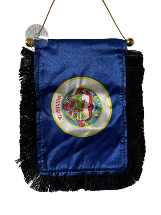 Minnesota Flag Hanging Banner - 4x6 Fringy Window Hanging Flag - Mini Flag Banner & Car Rearview Mirror Decor - Fringed & Double Sided - Hanging Flag with Suction Cup