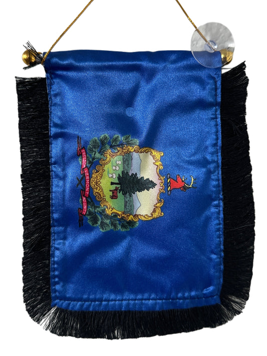 Vermont Flag Hanging Banner - 4x6 Fringy Window Hanging Flag - Mini Flag Banner & Car Rearview Mirror Decor - Fringed & Double Sided - Hanging Flag with Suction Cup