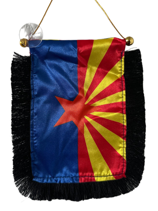 Arizona Flag Hanging Banner - 4x6 Fringy Window Hanging Flag - Mini Flag Banner & Car Rearview Mirror Decor - Fringed & Double Sided - Hanging Flag with Suction Cup