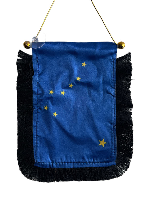 Alaska Flag Hanging Banner - 4x6 Fringy Window Hanging Flag - Mini Flag Banner & Car Rearview Mirror Decor - Fringed & Double Sided - Hanging Flag with Suction Cup