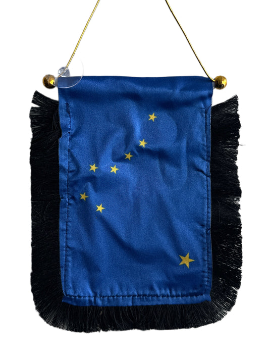 Alaska Flag Hanging Banner - 4x6 Fringy Window Hanging Flag - Mini Flag Banner & Car Rearview Mirror Decor - Fringed & Double Sided - Hanging Flag with Suction Cup