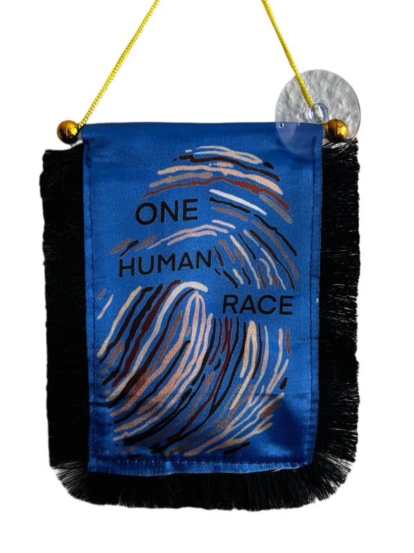 One Human Race Hanging Banner - 4x6 Fringy Window Hanging Flag - Mini Flag Banner & Car Rearview Mirror Decor - Fringed & Double Sided - Hanging Flag with Suction Cup