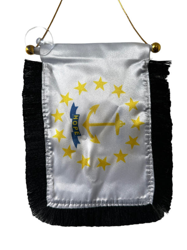 Rhode Island Flag Hanging Banner - 4x6 Fringy Window Hanging Flag - Mini Flag Banner & Car Rearview Mirror Decor - Fringed & Double Sided - Hanging Flag with Suction Cup