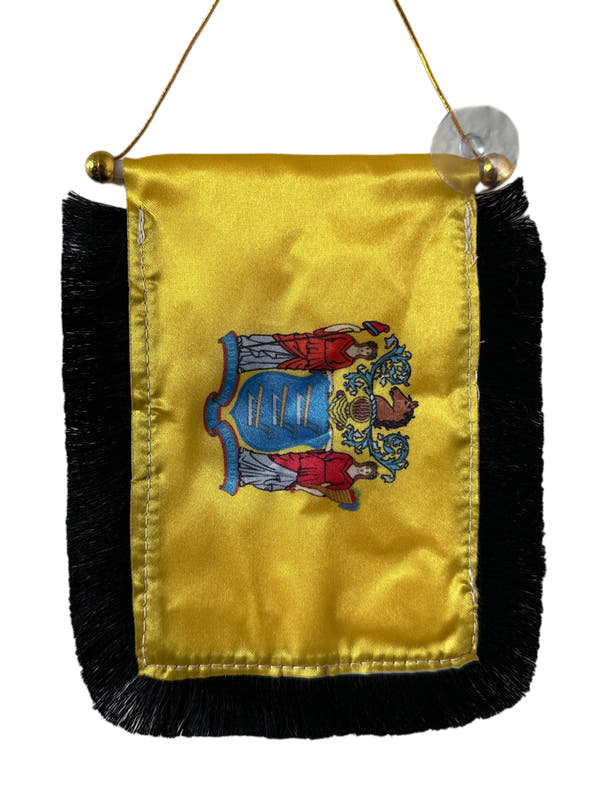 New Jersey Flag Hanging Banner - 4x6 Fringy Window Hanging Flag - Mini Flag Banner & Car Rearview Mirror Decor - Fringed & Double Sided - Hanging Flag with Suction Cup