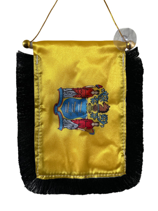 New Jersey Flag Hanging Banner - 4x6 Fringy Window Hanging Flag - Mini Flag Banner & Car Rearview Mirror Decor - Fringed & Double Sided - Hanging Flag with Suction Cup
