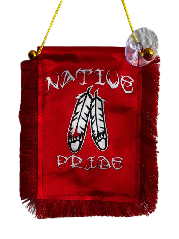 Native Pride Hanging Banner - 4x6 Fringy Window Hanging Flag - Mini Flag Banner & Car Rearview Mirror Decor - Fringed & Double Sided - Hanging Flag with Suction Cup