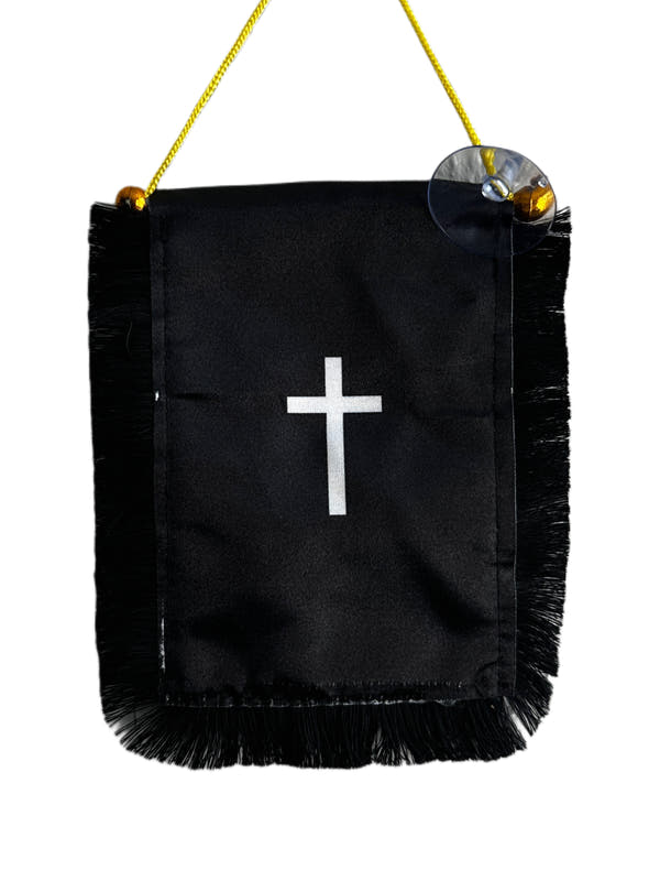 Scripture Hanging Banner - 4x6 Fringy Window Hanging Flag - Mini Flag Banner & Car Rearview Mirror Decor - Fringed & Double Sided - Hanging Flag with Suction Cup