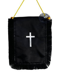 Scripture Hanging Banner - 4x6 Fringy Window Hanging Flag - Mini Flag Banner & Car Rearview Mirror Decor - Fringed & Double Sided - Hanging Flag with Suction Cup