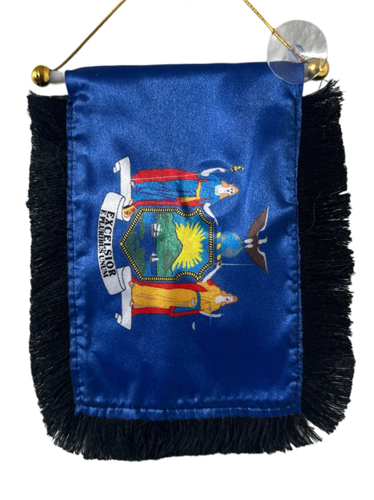New York Flag Hanging Banner - 4x6 Fringy Window Hanging Flag - Mini Flag Banner & Car Rearview Mirror Decor - Fringed & Double Sided - Hanging Flag with Suction Cup