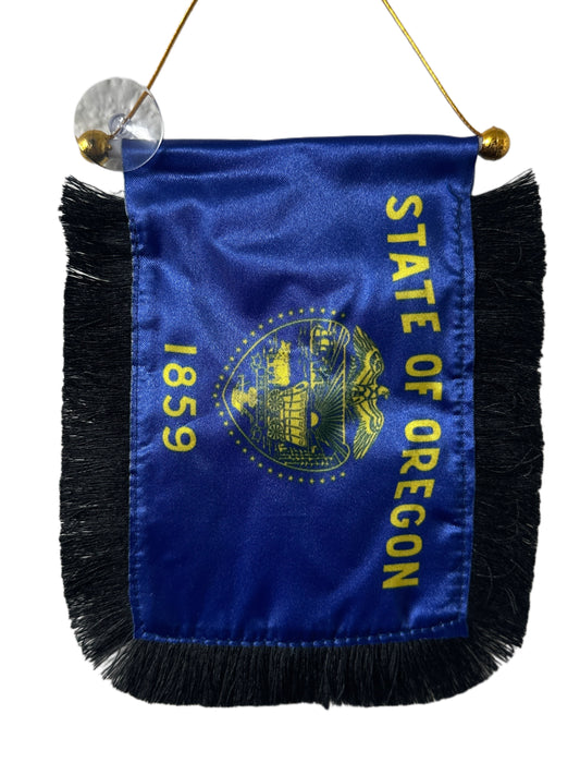 Oregon Flag Hanging Banner - 4x6 Fringy Window Hanging Flag - Mini Flag Banner & Car Rearview Mirror Decor - Fringed & Double Sided - Hanging Flag with Suction Cup