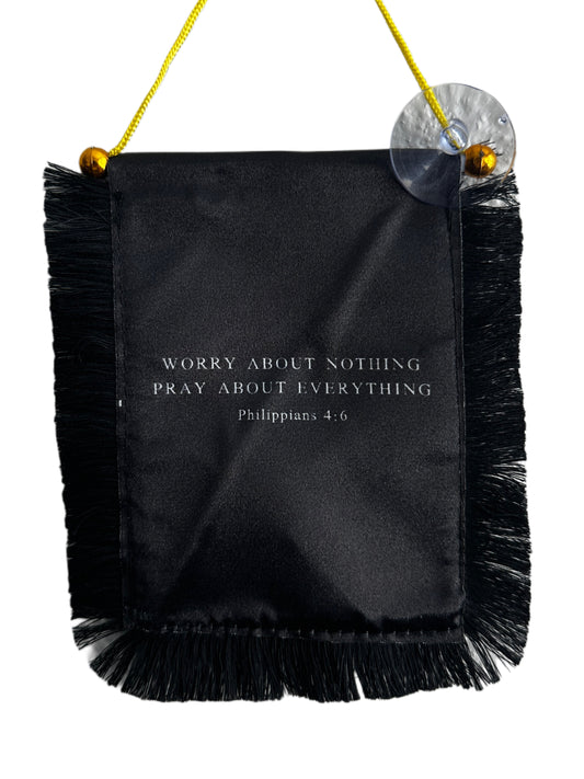 Scripture Hanging Banner - 4x6 Fringy Window Hanging Flag - Mini Flag Banner & Car Rearview Mirror Decor - Fringed & Double Sided - Hanging Flag with Suction Cup