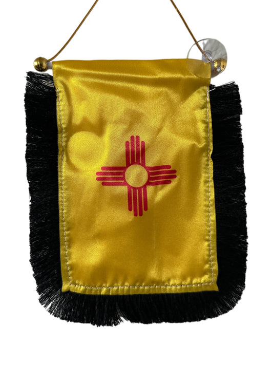 New Mexico Flag Hanging Banner - 4x6 Fringy Window Hanging Flag - Mini Flag Banner & Car Rearview Mirror Decor - Fringed & Double Sided - Hanging Flag with Suction Cup