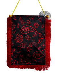 Red Paisley Hanging Banner - 4x6 Fringy Window Hanging Flag - Mini Flag Banner & Car Rearview Mirror Decor - Fringed & Double Sided - Hanging Flag with Suction Cup