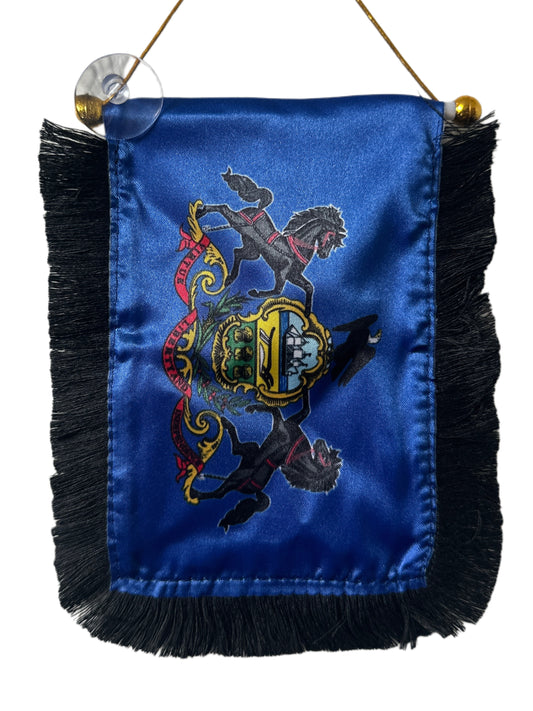 Pennsylvania Flag Hanging Banner - 4x6 Fringy Window Hanging Flag - Mini Flag Banner & Car Rearview Mirror Decor - Fringed & Double Sided - Hanging Flag with Suction Cup