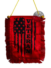 Veteran Hanging Banner - 4x6 Fringy Window Hanging Flag - Mini Flag Banner & Car Rearview Mirror Decor - Fringed & Double Sided - Hanging Flag with Suction Cup