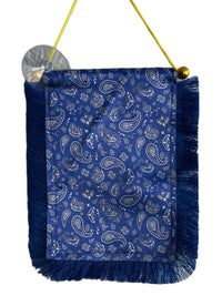 Blue Paisley Hanging Banner - 4x6 Fringy Window Hanging Flag - Mini Flag Banner & Car Rearview Mirror Decor - Fringed & Double Sided - Hanging Flag with Suction Cup