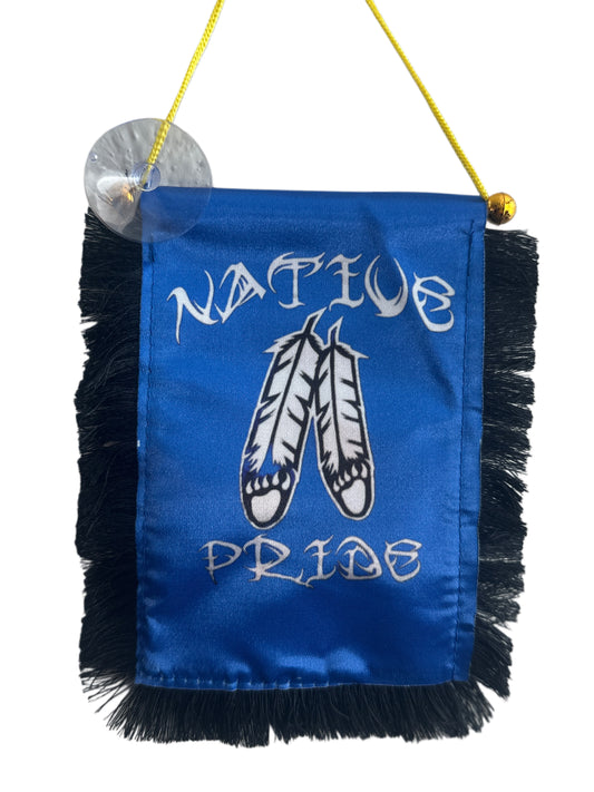 Native Pride Hanging Banner - 4x6 Fringy Window Hanging Flag - Mini Flag Banner & Car Rearview Mirror Decor - Fringed & Double Sided - Hanging Flag with Suction Cup