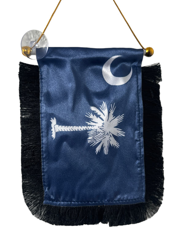 South Carolina Flag Hanging Banner - 4x6 Fringy Window Hanging Flag - Mini Flag Banner & Car Rearview Mirror Decor - Fringed & Double Sided - Hanging Flag with Suction Cup