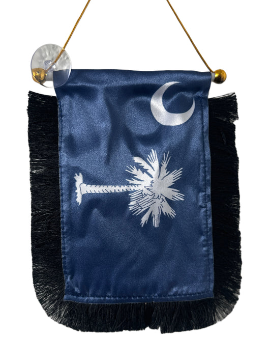 South Carolina Flag Hanging Banner - 4x6 Fringy Window Hanging Flag - Mini Flag Banner & Car Rearview Mirror Decor - Fringed & Double Sided - Hanging Flag with Suction Cup