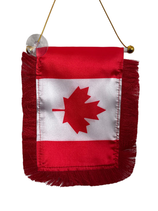 Canada Flag Banner - 4x6 Fringy Window Hanging Flag - Mini Flag Banner & Car Rearview Mirror Decor - Fringed & Double Sided - Hanging Flag with Suction Cup