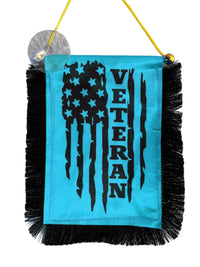 Veteran Hanging Banner - 4x6 Fringy Window Hanging Flag - Mini Flag Banner & Car Rearview Mirror Decor - Fringed & Double Sided - Hanging Flag with Suction Cup