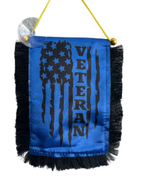 Veteran Hanging Banner - 4x6 Fringy Window Hanging Flag - Mini Flag Banner & Car Rearview Mirror Decor - Fringed & Double Sided - Hanging Flag with Suction Cup